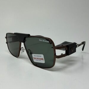 True Religion Bronze Square Aviator Sunglasses Horseshoe Logo Y2K Bold Classic